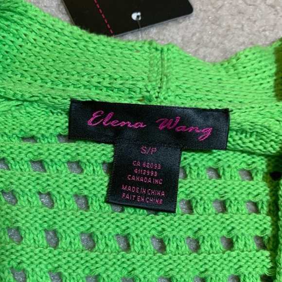 NWT Elena Wang Green Cardigan Sweater Open Weave Women Size Small 100% Cotton - Picture 5 of 6